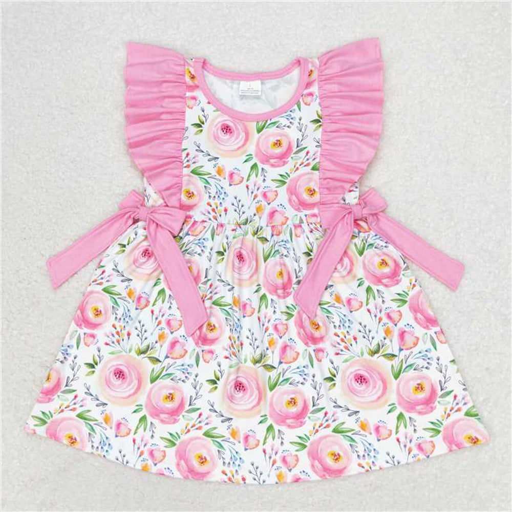 RTS NO MOQ baby Girls Clothes floral short sleeve shorts Sets and romper and dress