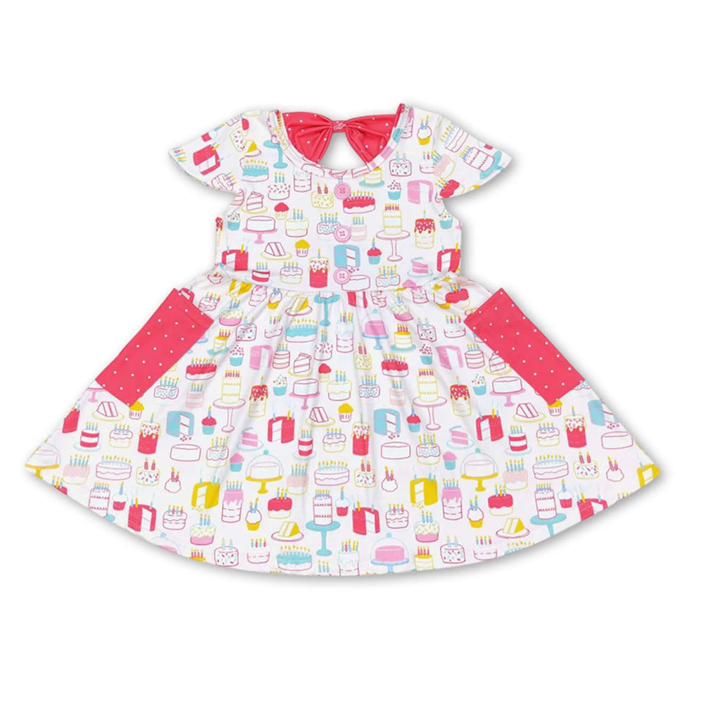 RTS NO MOQ Sibling milk silk Baby Girls Cute Summer Birthday Print Knee Length Casual Dress
