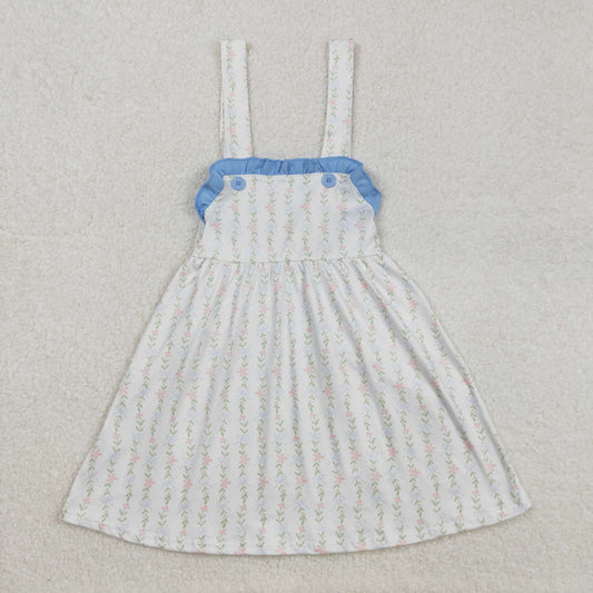 RTS NO MOQ ETA 5/7days Arrived GSD1099 Flower leaves blue lace white sleeveless dress