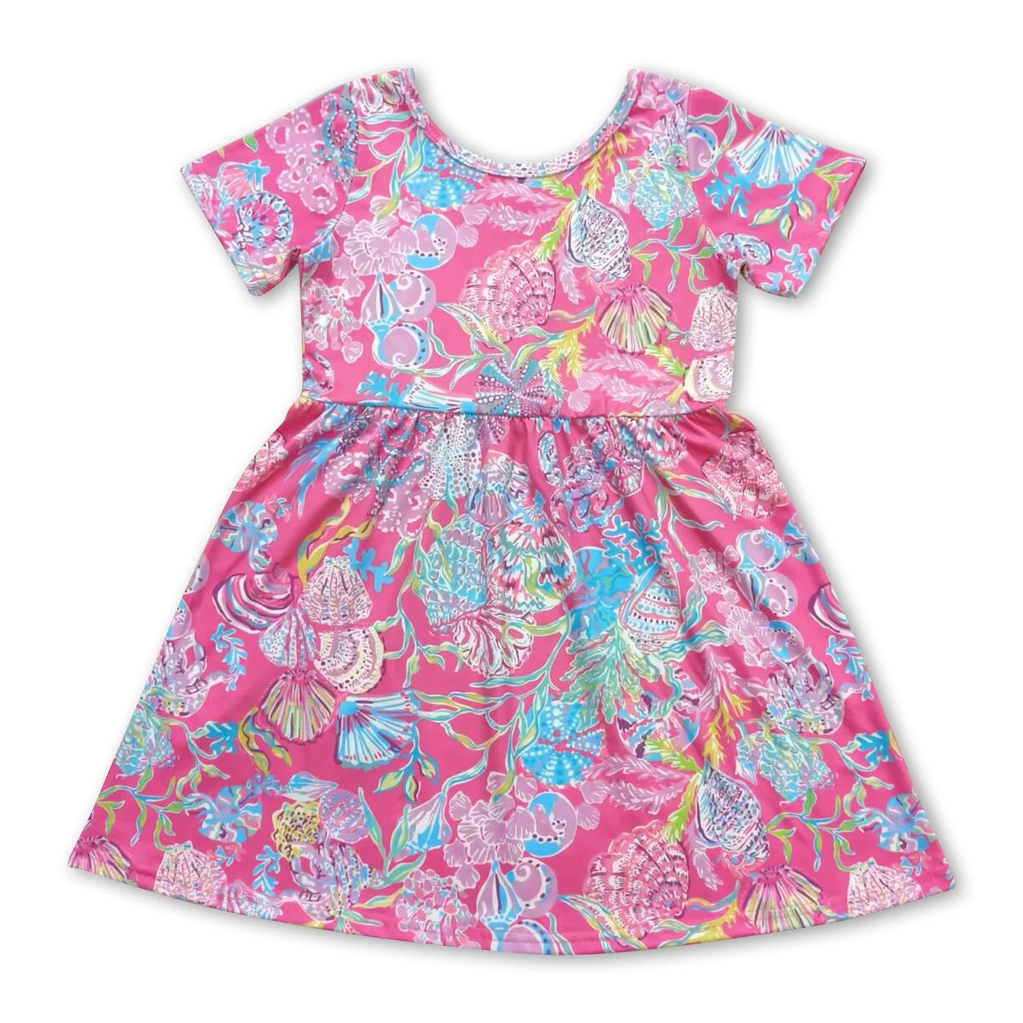 RTS NO MOQ Sibling milk silk Baby Girl Boys Blue Shell Print Short Sleeve Top Shorts Set Dress Rompers