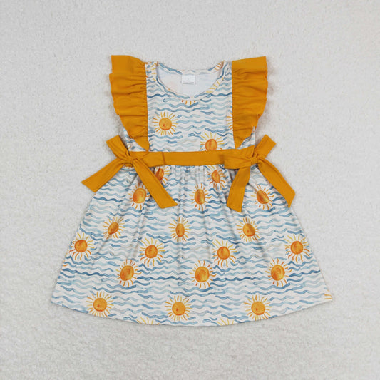 RTS no moq GSD1207 Sun wave line orange lace flying sleeve dress