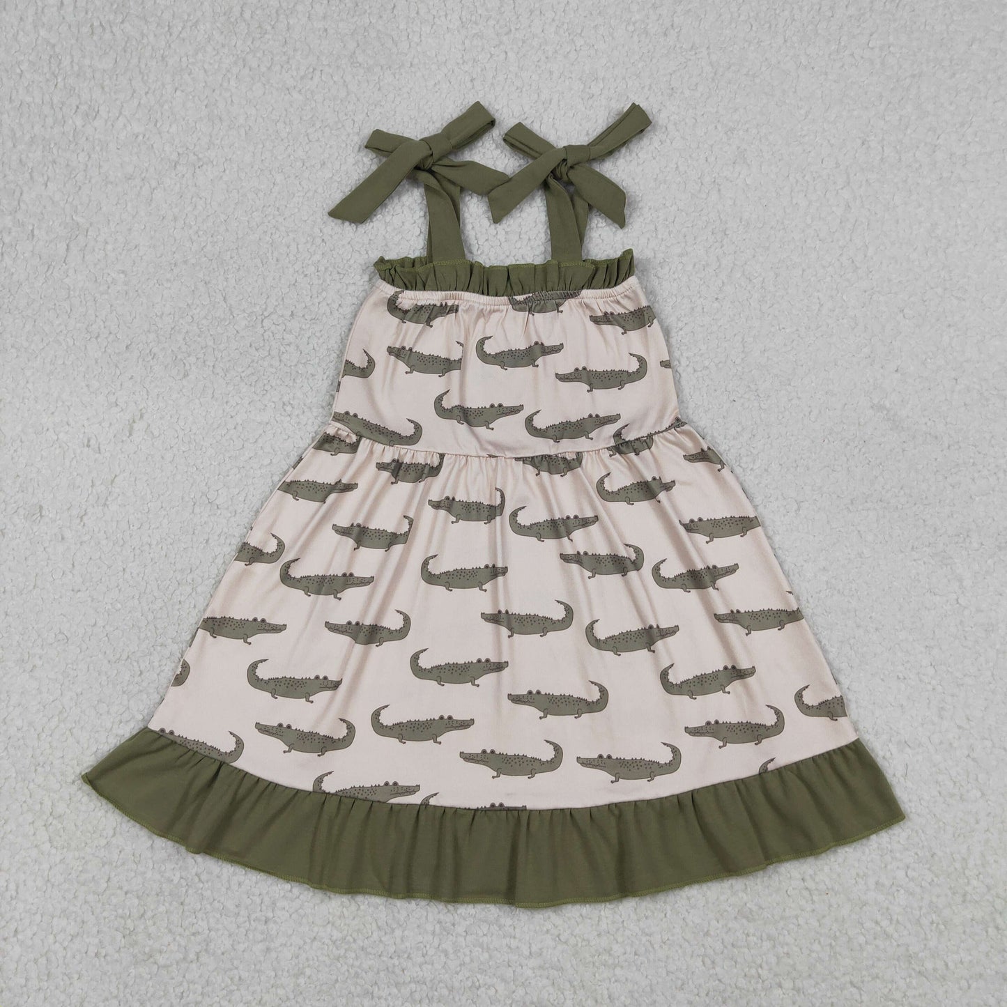 RTS NO MOQ GSD1212 Baby Girls Strap Crocodile Print Ruffle Knee-Length Dresses for Kids