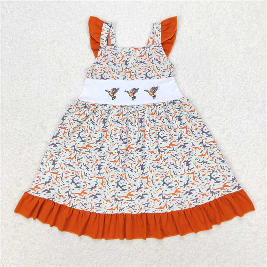 RTS NO MOQ（In Stock) GSD1271 embroidered camouflage duck flying sleeve dress