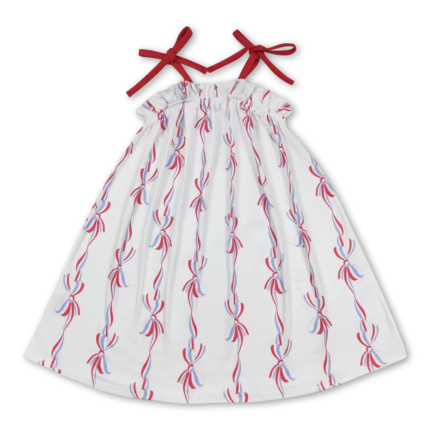 RTS NO MOQ Sibling milk silk Baby Girl 4th Of July Bows Tunic Shorts Rompers And Dresses Clothes Set
