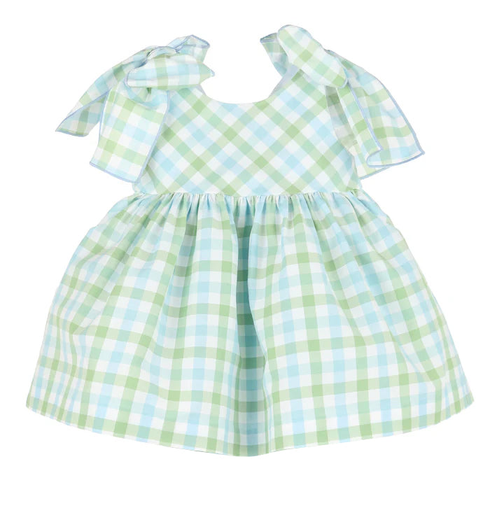 GSD1278 pre-order toddler clothes green gingham baby girl summer dress