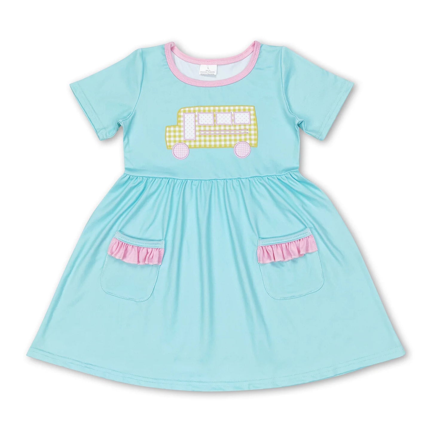RTS NO MOQ Sibling milk silk Baby Girls Apple Pencil Print Short Sleeve Back To School Knee Length Dress