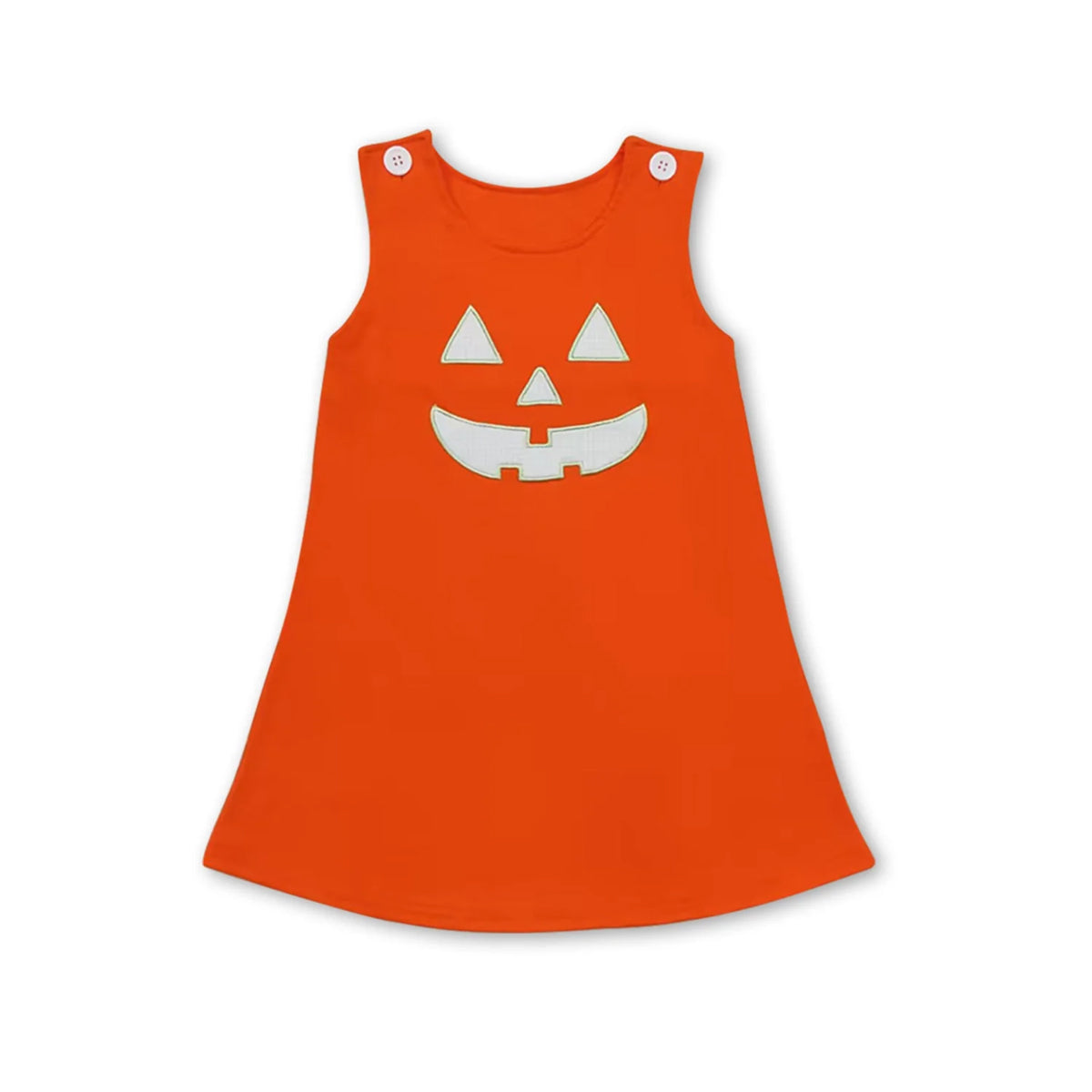 RTS NO MOQ Sibling baby girl clothes Embroidered Pumpkin Face Button Sleeveless Dress; Pink & Orange and tops