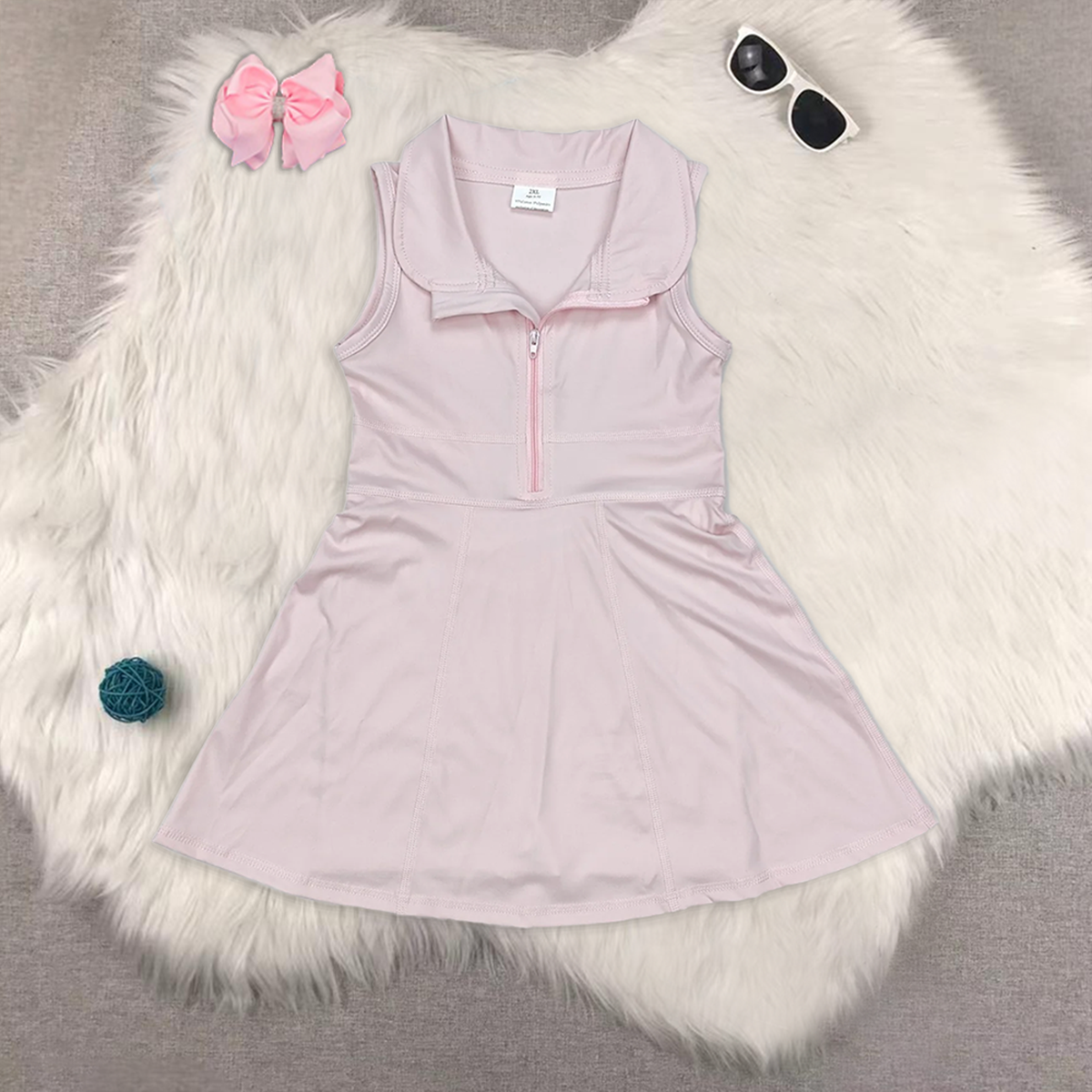 RTS NO MOQ Sibling babygirl clothes solid color zipper yoga sleeveless dress