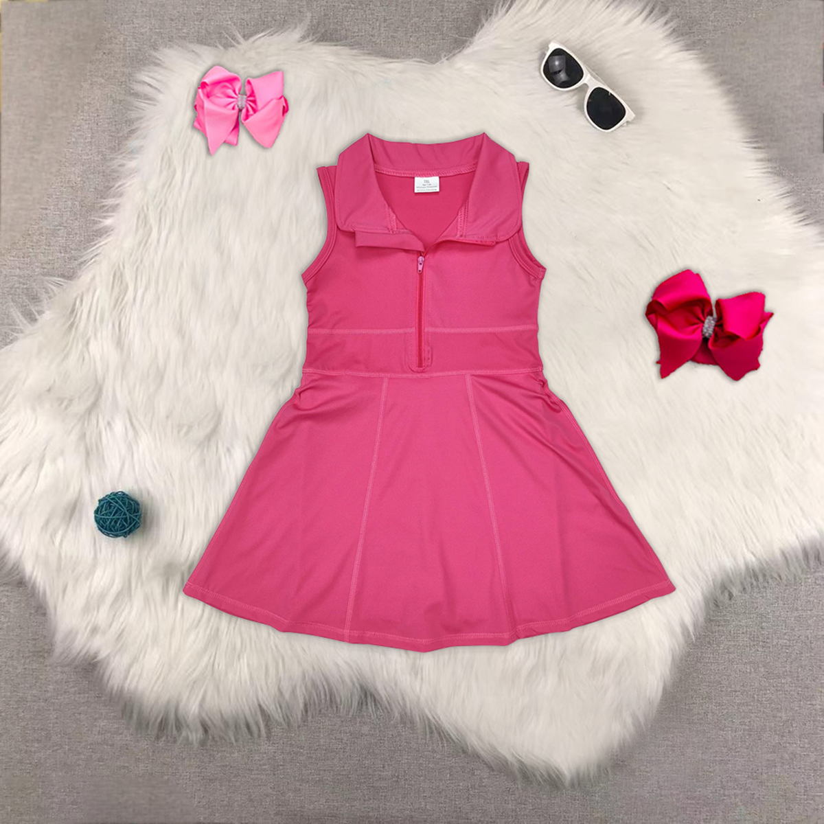 RTS NO MOQ Sibling babygirl clothes solid color zipper yoga sleeveless dress