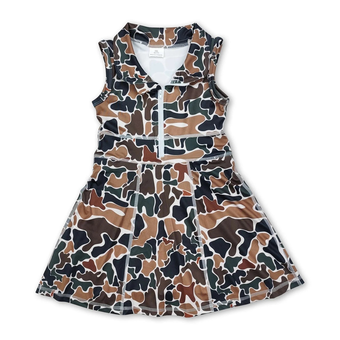 RTS NO MOQ Sibling yoga fabric Baby Girls Zipper Sleeveless Knee Length Athletic Short Dress