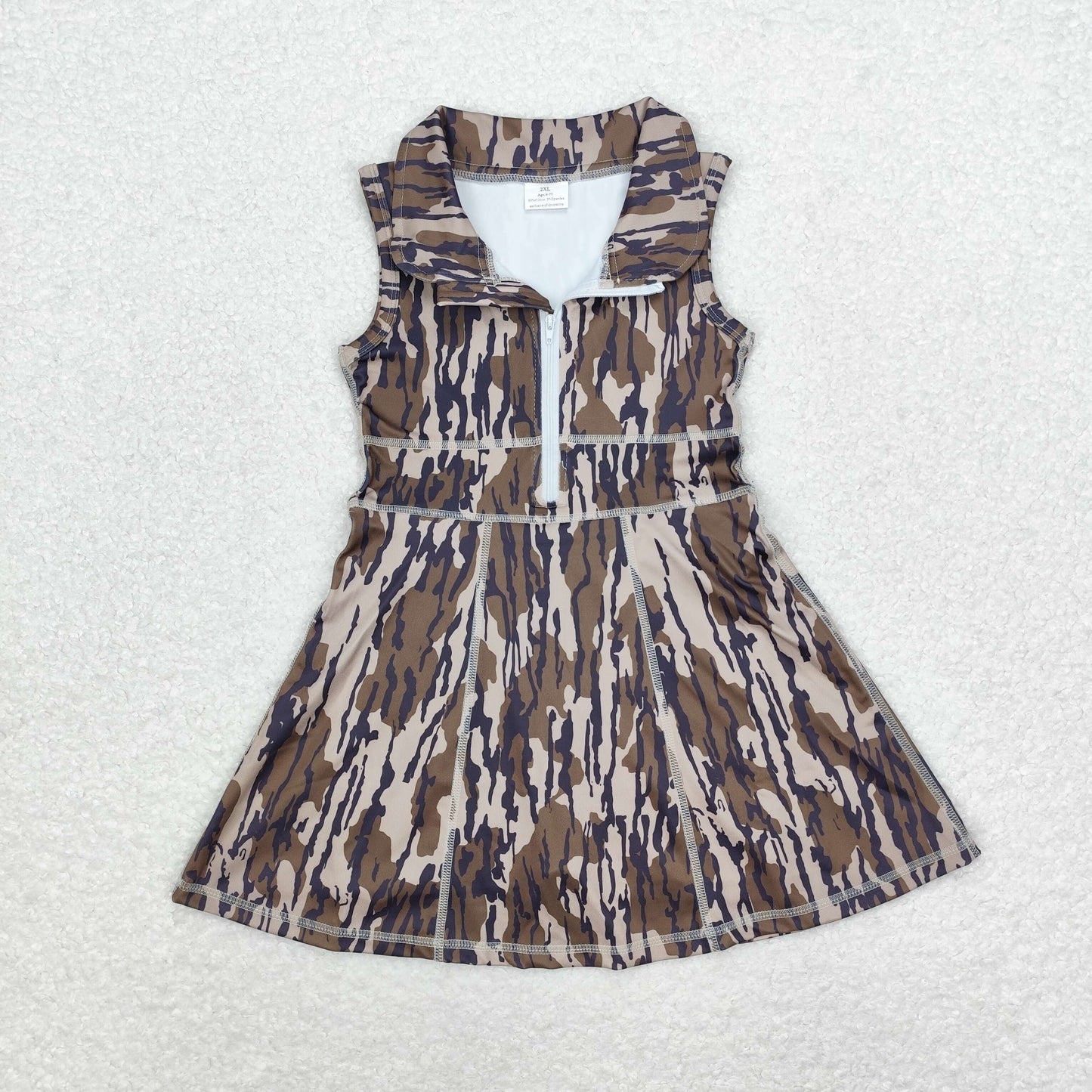 RTS NO MOQ Sibling baby girl clothes Military green camouflage zipper yoga sleeveless dresses