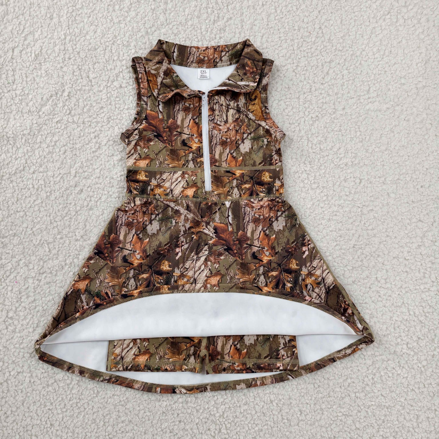 RTS NO MOQ yoga fabric GSD1384 Baby Girls Camo Leaves Sleeveless Knee Active Yoga Skort Dresses