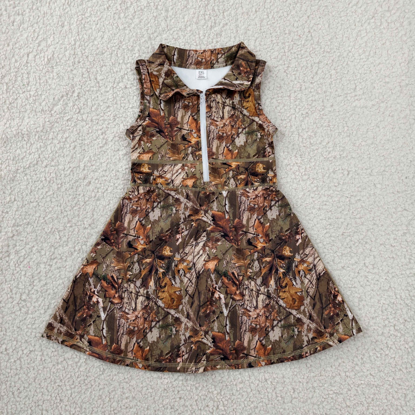 RTS NO MOQ yoga fabric GSD1384 Baby Girls Camo Leaves Sleeveless Knee Active Yoga Skort Dresses