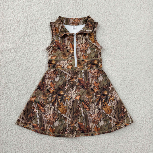 RTS NO MOQ yoga fabric GSD1384 Baby Girls Camo Leaves Sleeveless Knee Active Yoga Skort Dresses