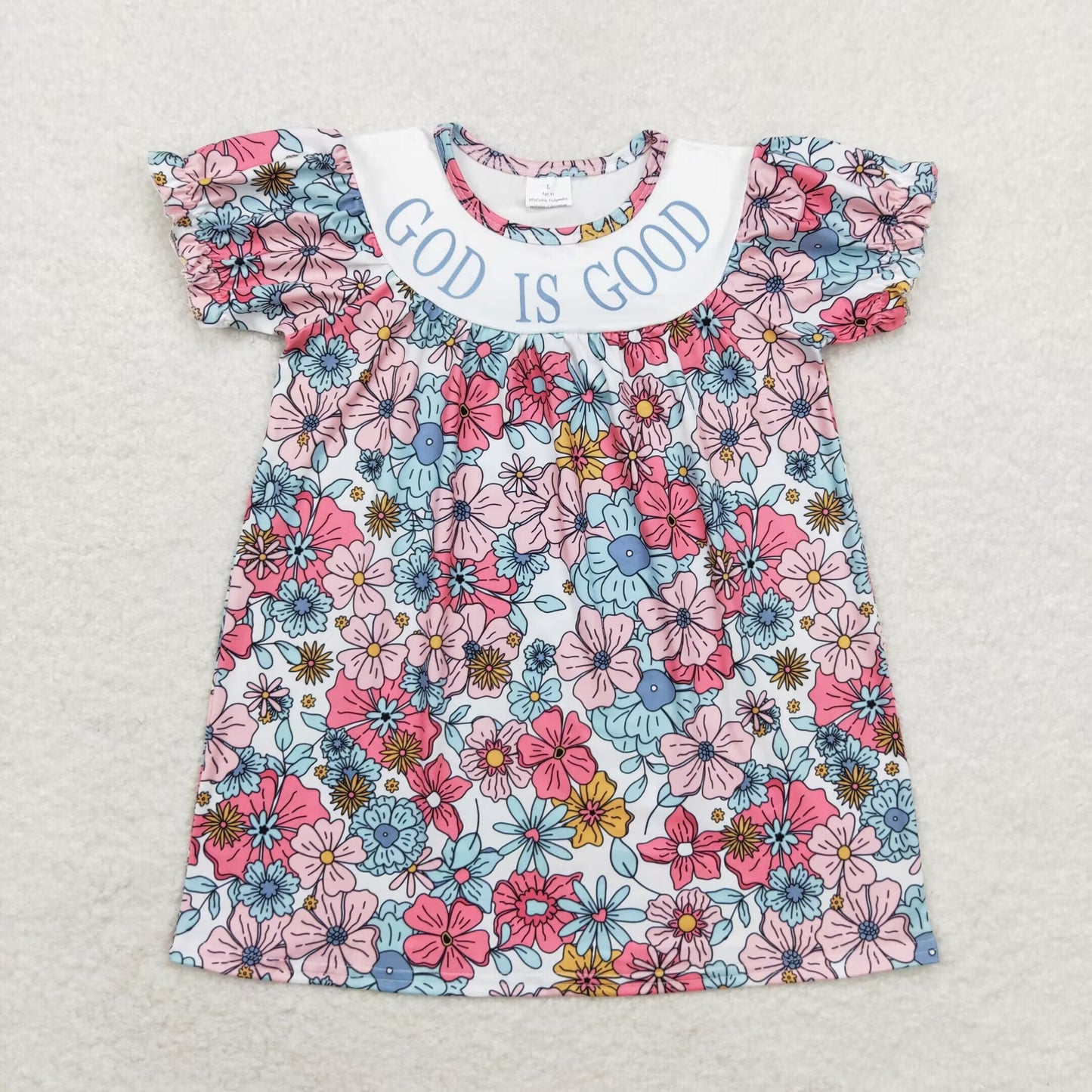 RTS NO MOQ（In Stock) god is good Flower Beige Short Sleeve Dress