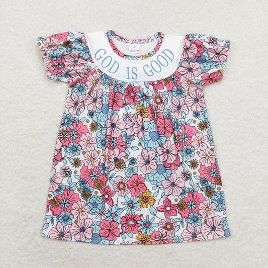 RTS NO MOQ（In Stock) god is good Flower Beige Short Sleeve Dress