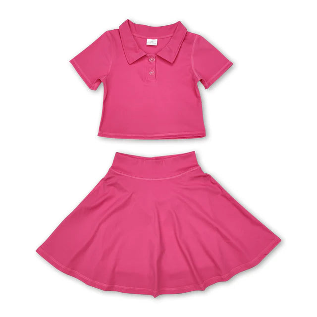 RTS NO MOQ Yoga Sibling Baby Girls Buttons Shirt Skirt Active Wear Clothes Sets