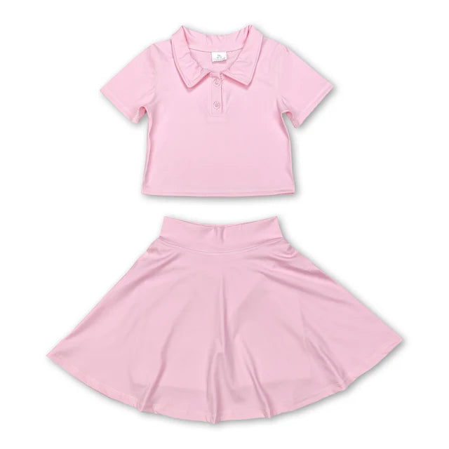 RTS NO MOQ Yoga Sibling Baby Girls Buttons Shirt Skirt Active Wear Clothes Sets