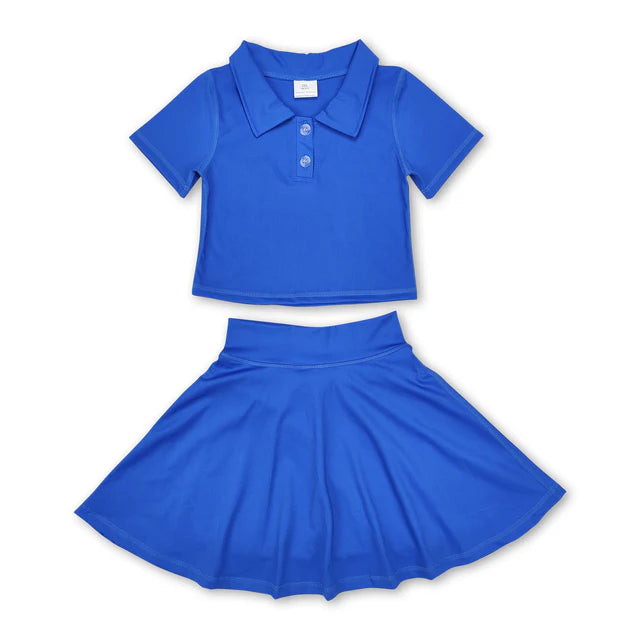RTS NO MOQ Yoga Sibling Baby Girls Buttons Shirt Skirt Active Wear Clothes Sets