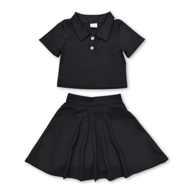 RTS NO MOQ Yoga Sibling Baby Girls Buttons Shirt Skirt Active Wear Clothes Sets