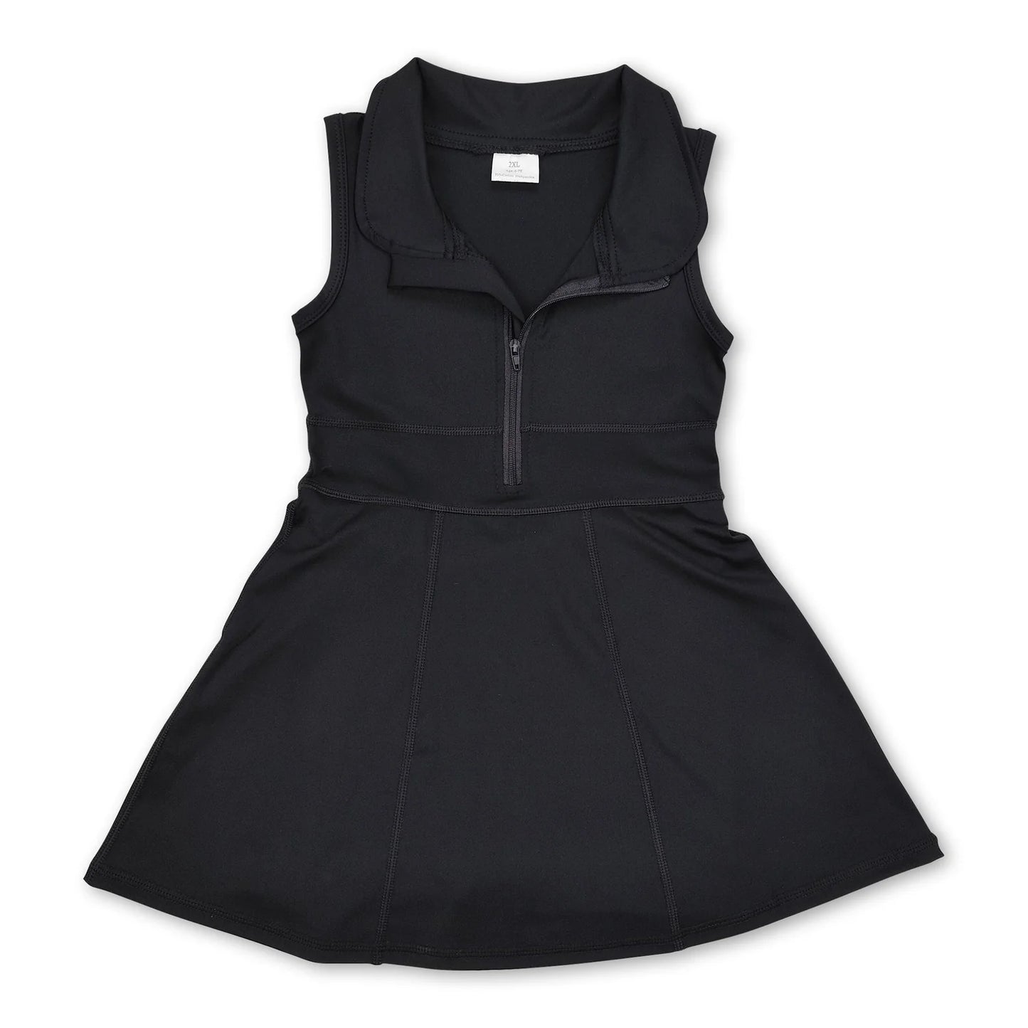 RTS NO MOQ Sibling yoga fabric Baby Girls Zipper Sleeveless Knee Length Athletic Short Dress