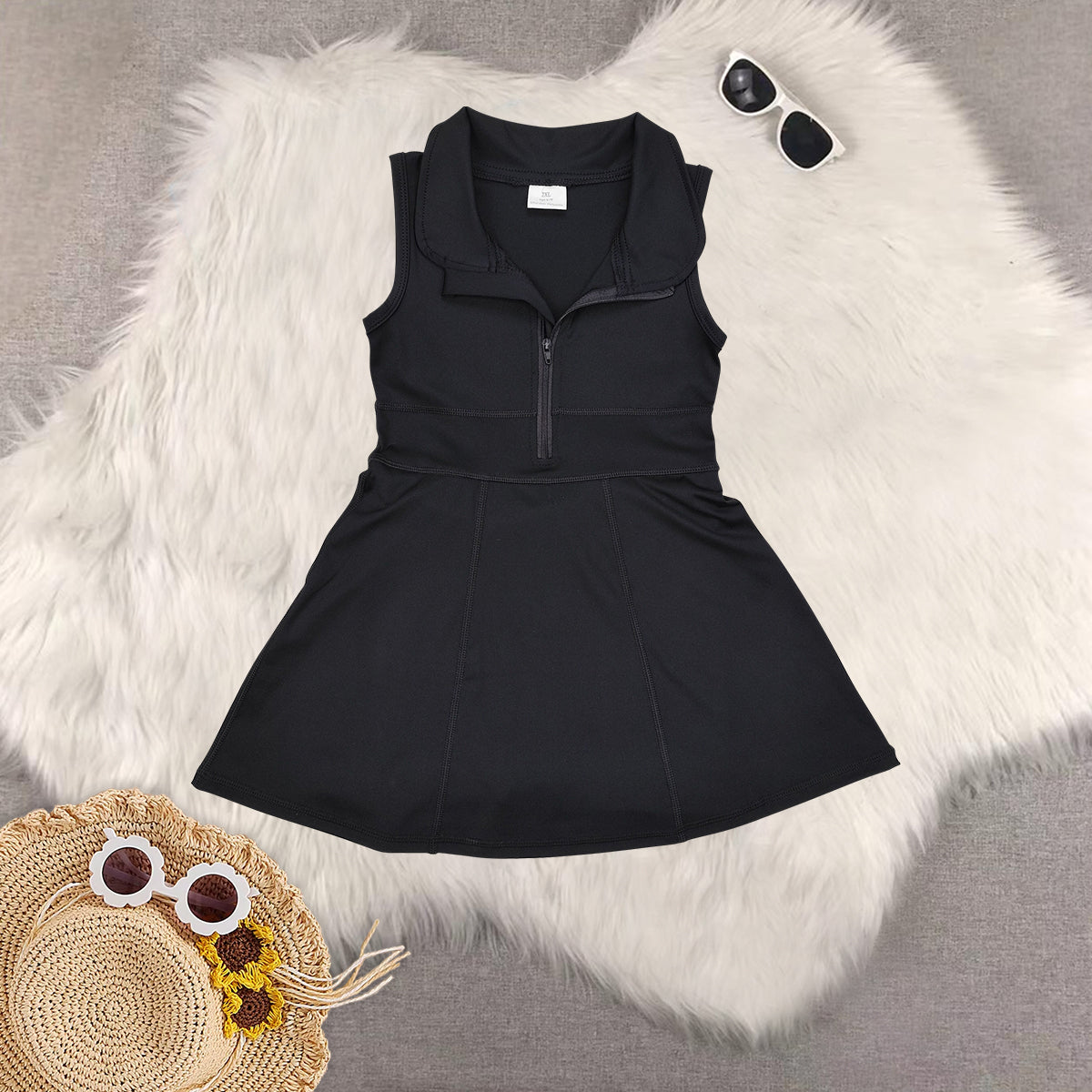 RTS NO MOQ Sibling baby girl clothes black sleeveless skirt yoga set and yoga dresses
