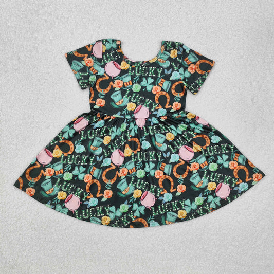 RTS NO MOQ ETA 5/7days Arrived GSD1450 Four-leaf Clover Hat Flower Green Short Sleeve Dress