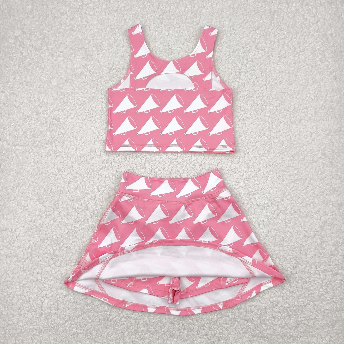 RTS NO MOQ GSD1467 Pink sleeveless pants skirt yoga set with megaphone
