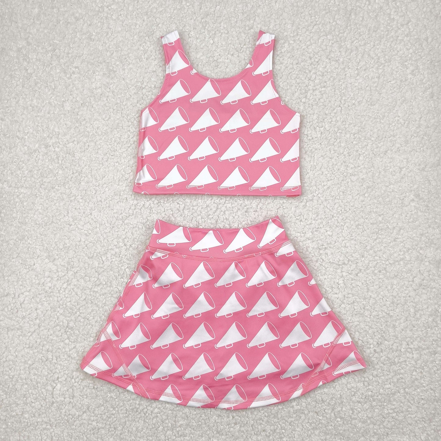 RTS NO MOQ GSD1467 Pink sleeveless pants skirt yoga set with megaphone