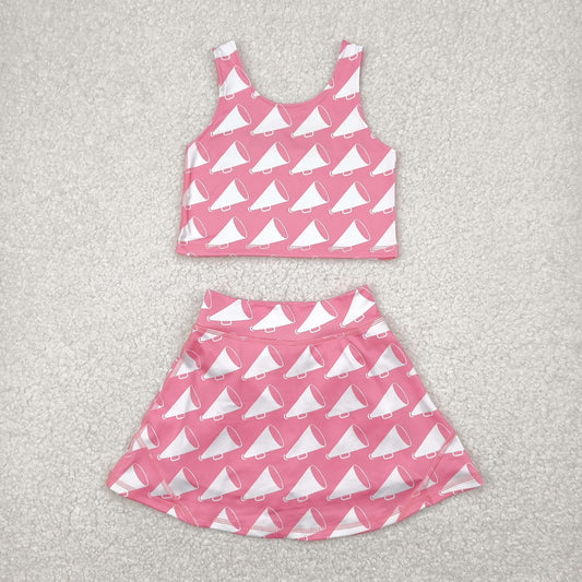RTS NO MOQ GSD1467 Pink sleeveless pants skirt yoga set with megaphone