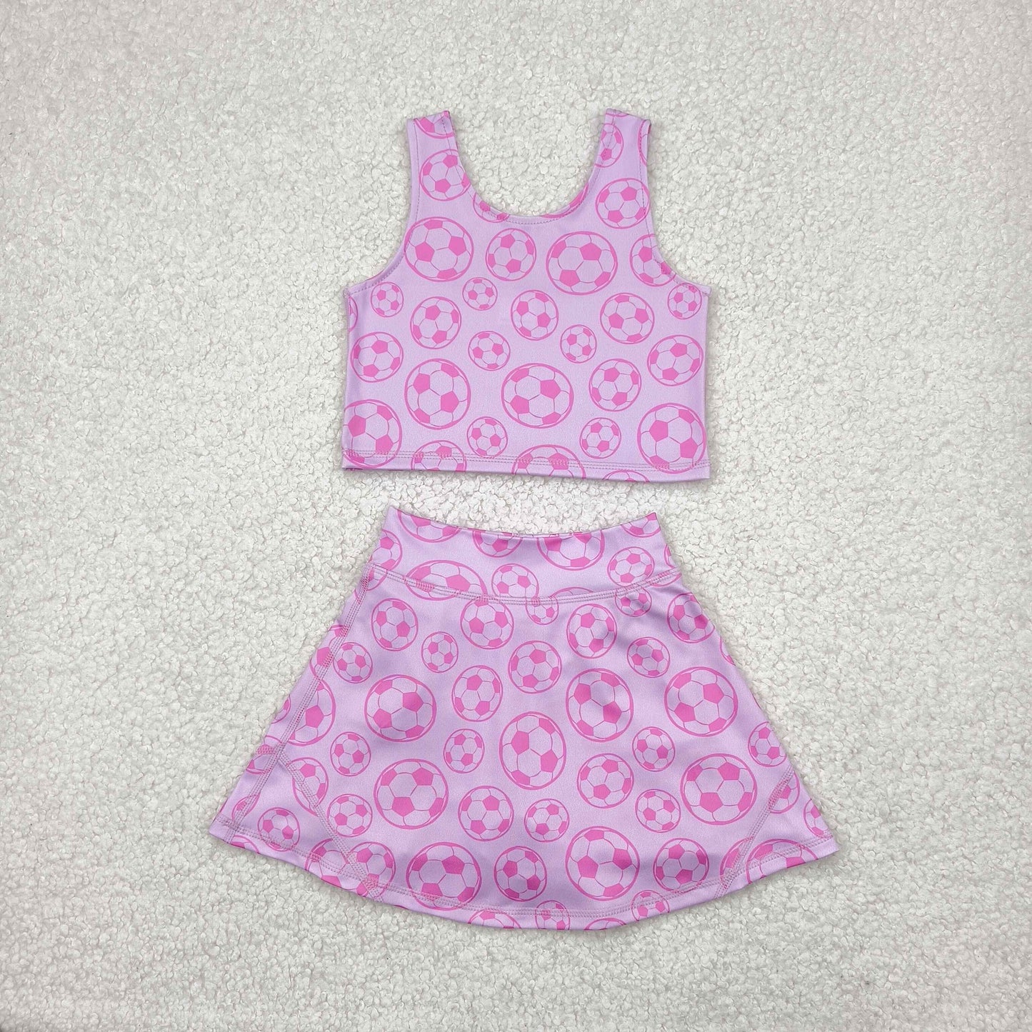 RTS NO MOQ GSD1468 Football pink sleeveless pants skirt yoga set