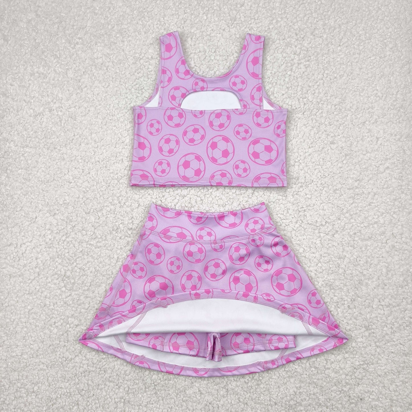 RTS NO MOQ GSD1468 Football pink sleeveless pants skirt yoga set