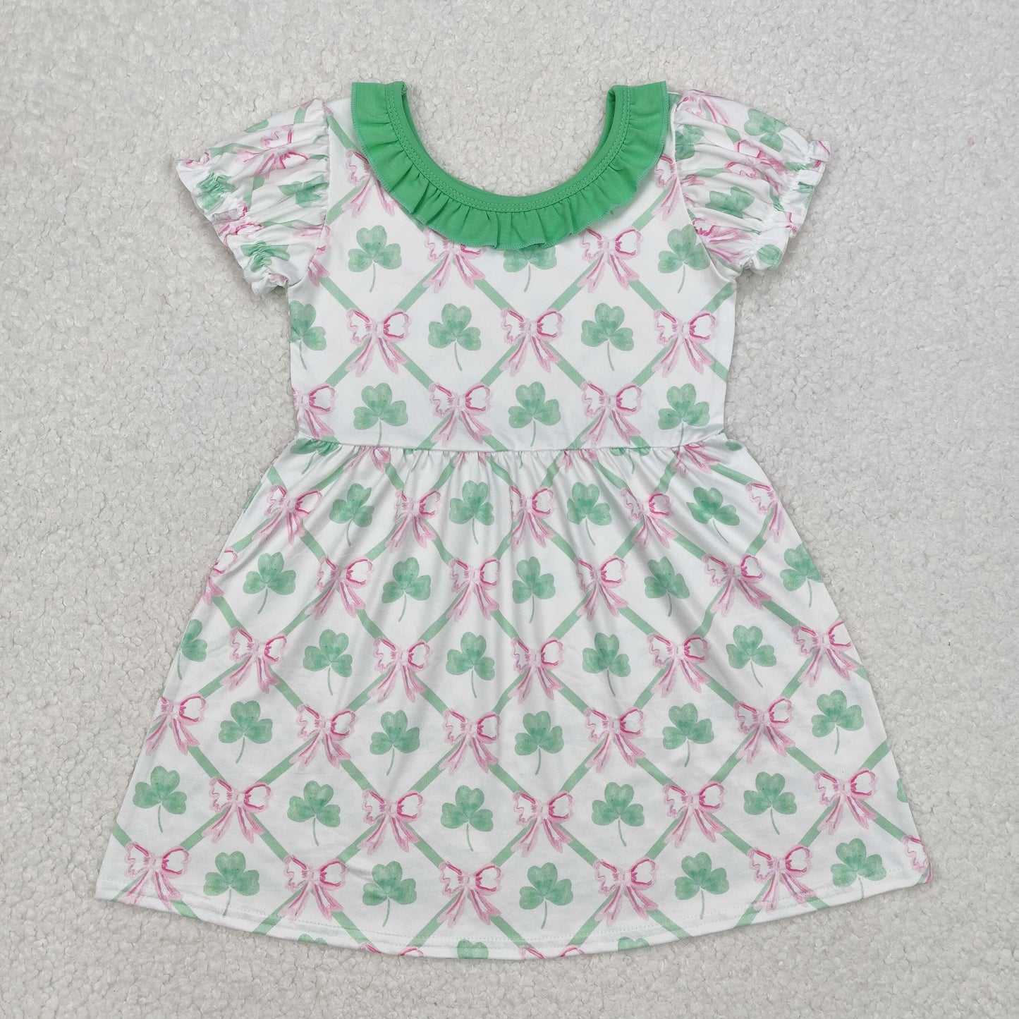 RTS NO MOQ Sibling baby Girls St. Patrick's Four Leaf Clover Short Sleeve shirt pants clothing sets and romper and dress