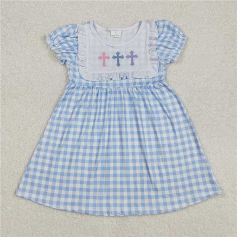 RTS baby girls clothes embroidery easter short Sleeve dress romper