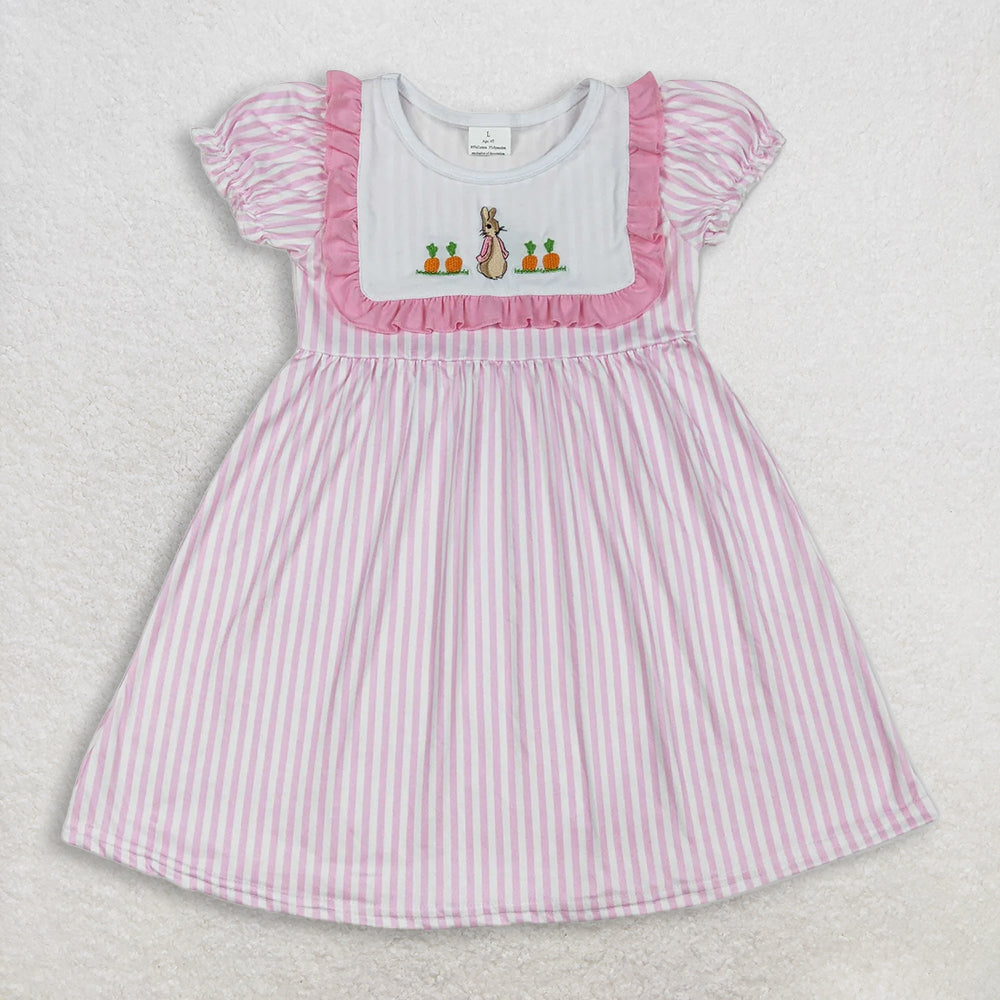 RTS NO MOQ Sibling Baby Boys Easter Clothing Set with Rabbit Embroidery Striped Shirt shorts sets Knee-Length dress Rompers
