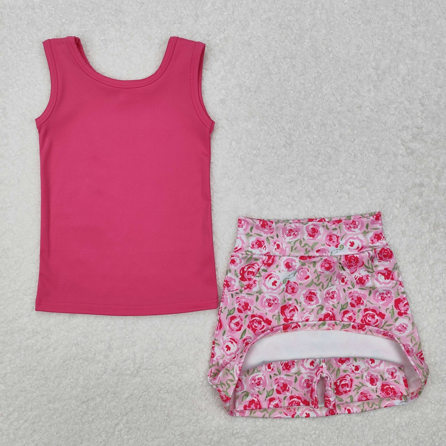 RTS NO MOQ ETA 5/7days Arrived GSD1599 Pure rose red vest flower pants skirt yoga set