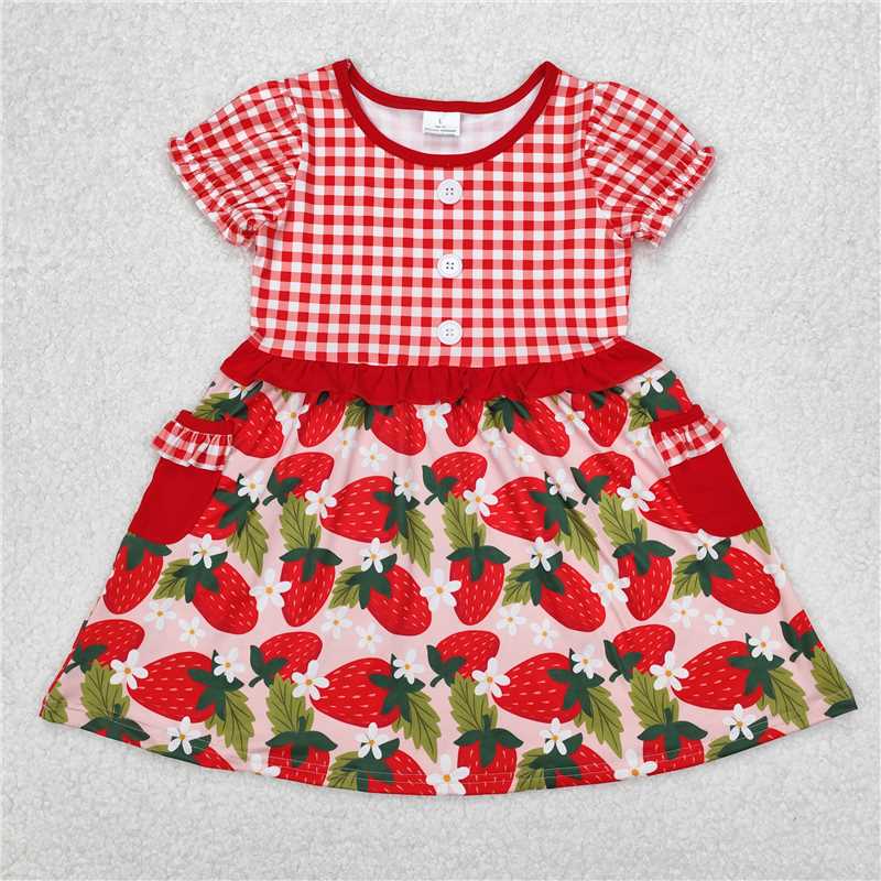 RTS NO MOQ Girls clothes strawberry short sleeve Clothes Sets dress romper