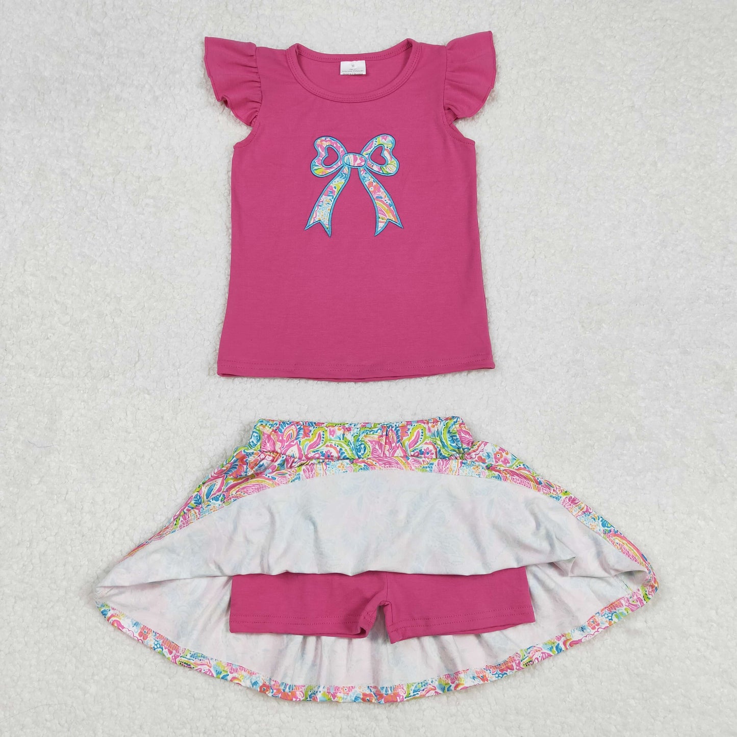 RTS NO MOQ ETA 5/7days Arrived GSD1688 Embroidered seaweed bow pattern rose red flying sleeve pants skirt suit