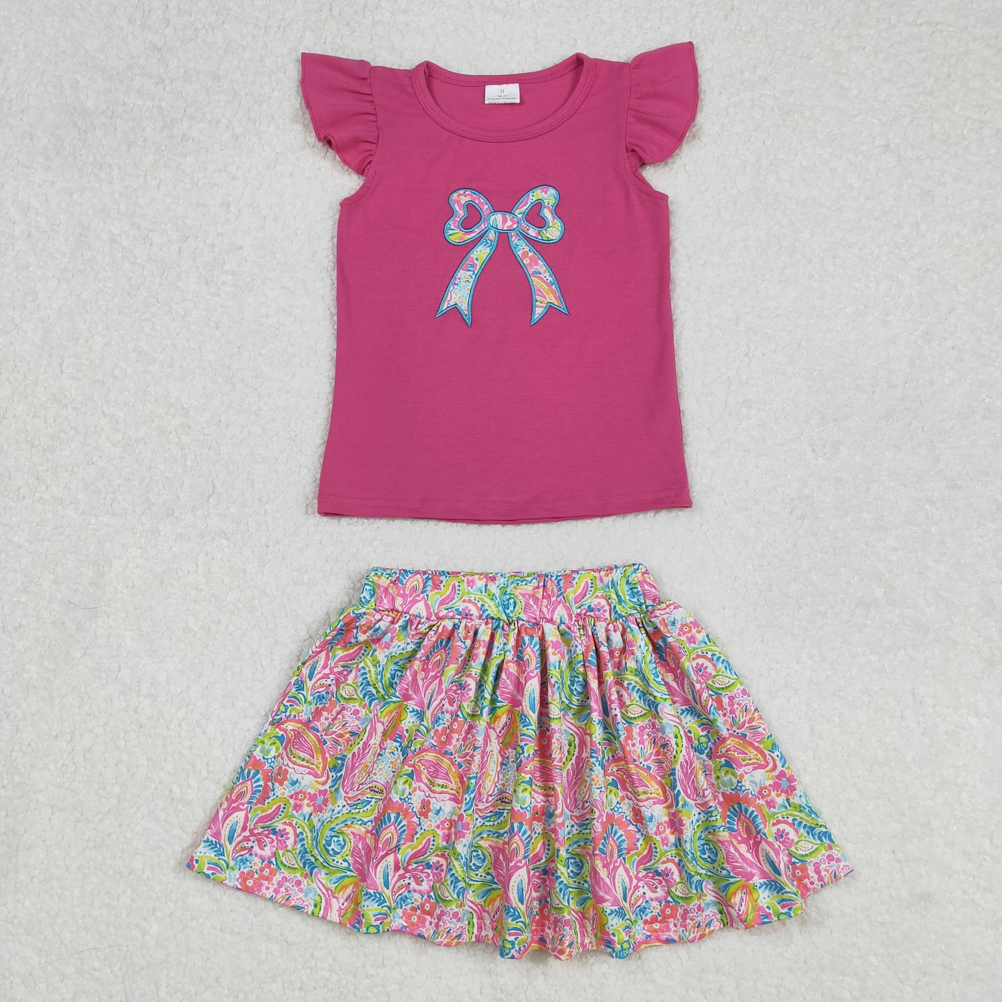 RTS NO MOQ ETA 5/7days Arrived GSD1688 Embroidered seaweed bow pattern rose red flying sleeve pants skirt suit