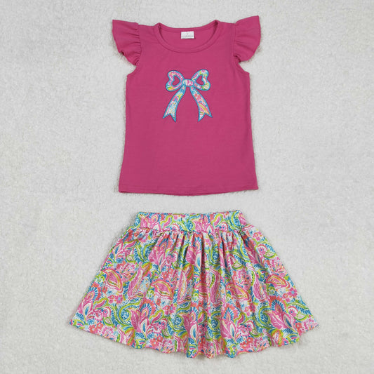 RTS NO MOQ ETA 5/7days Arrived GSD1688 Embroidered seaweed bow pattern rose red flying sleeve pants skirt suit