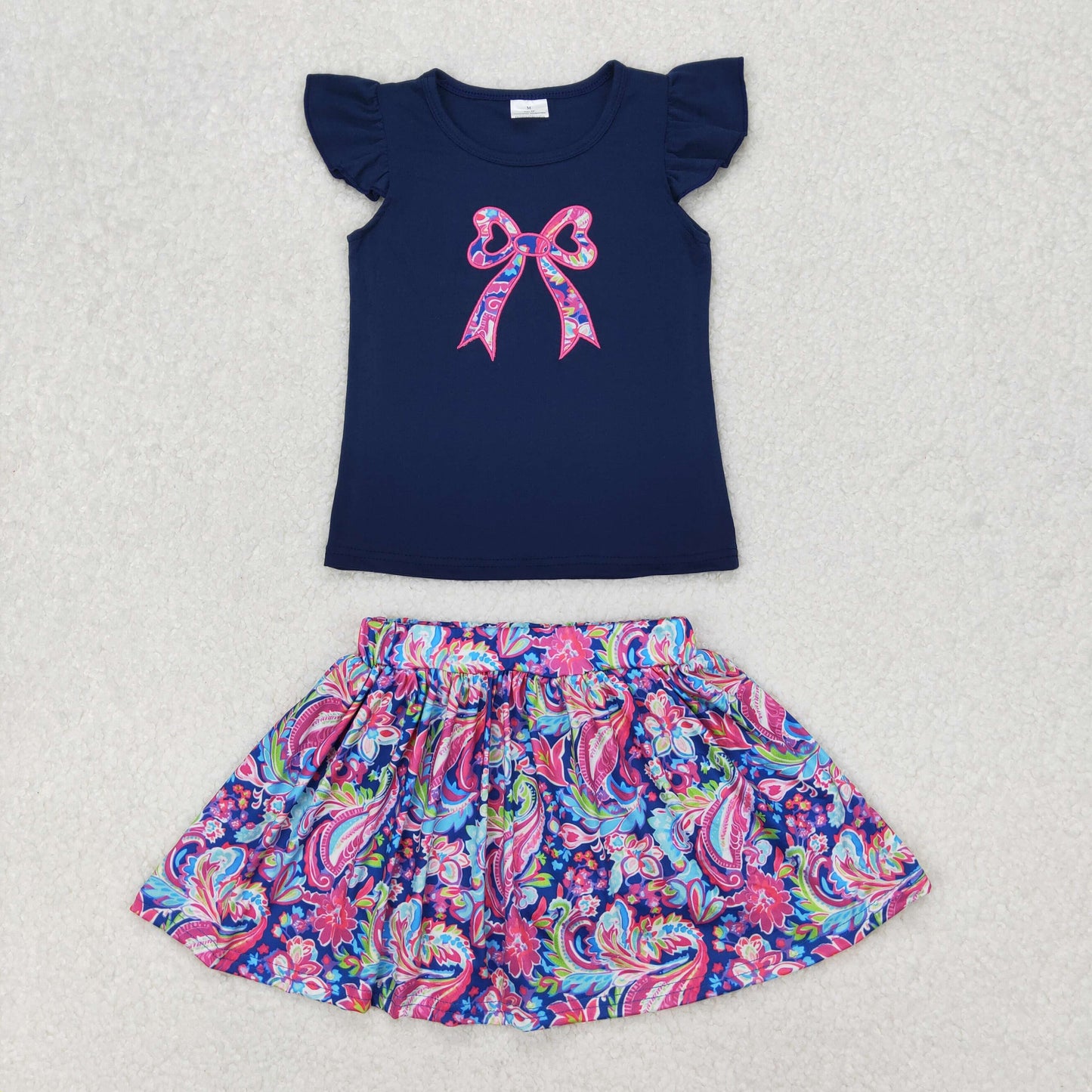 RTS NO MOQ baby Girls clothes embroidery floral pattern short sleeve skirts sets