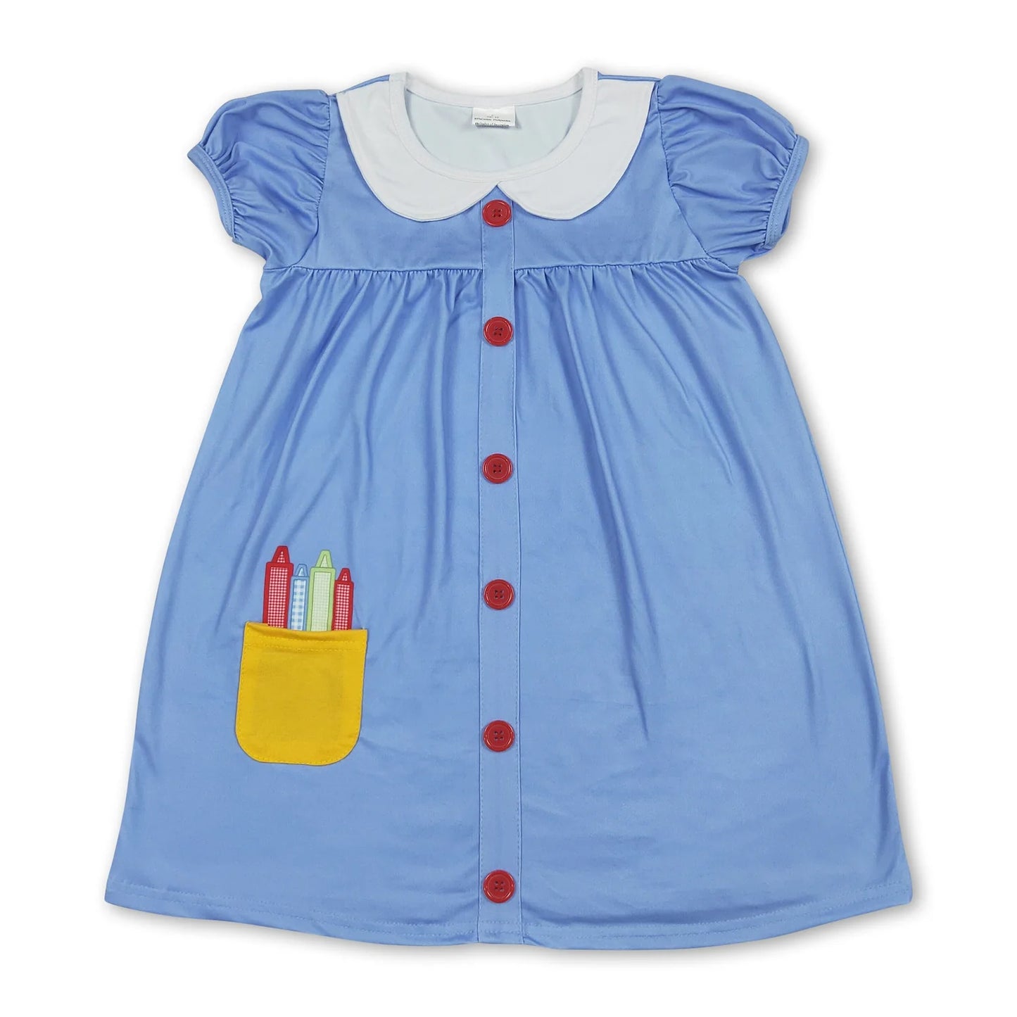 RTS NO MOQ Sibling milk silk Baby Girls Apple Pencil Print Short Sleeve Back To School Knee Length Dress