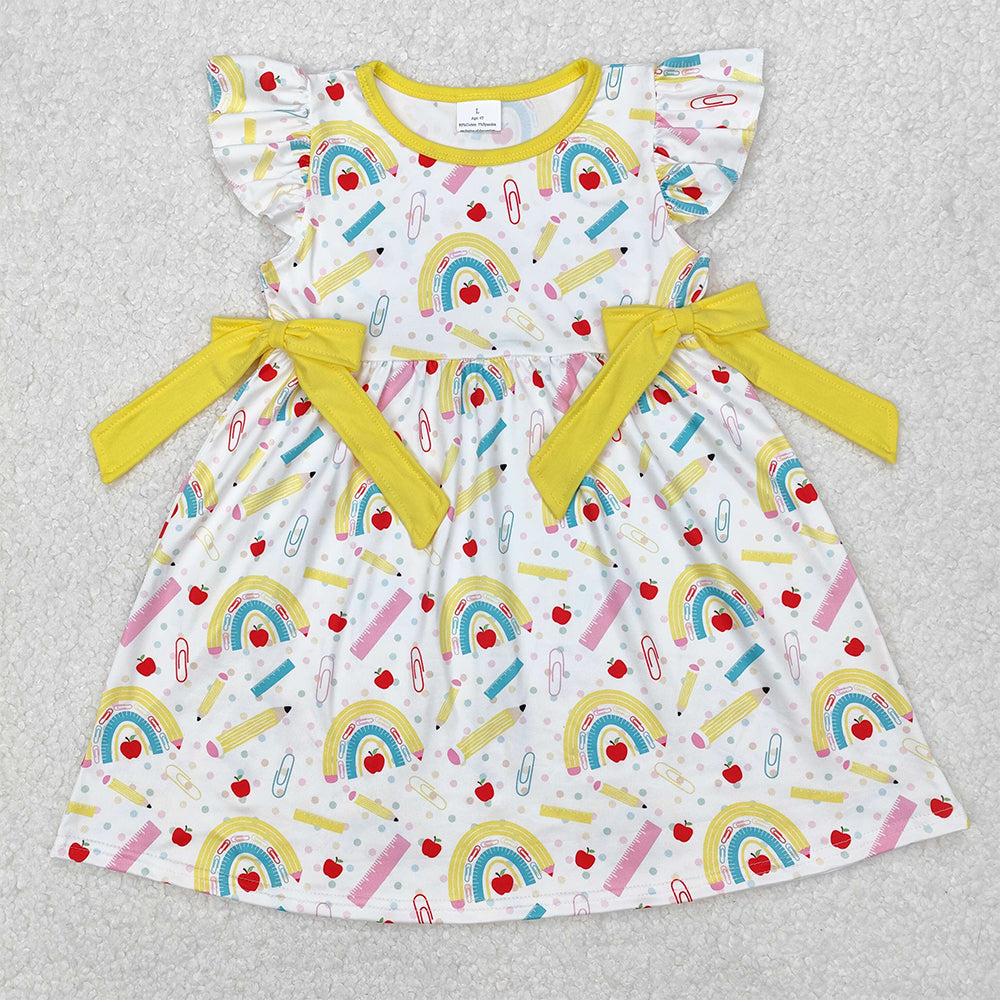 RTS NO MOQ Sibling Baby Girls Knee-Length Dress with Flutter Sleeves And Bows
