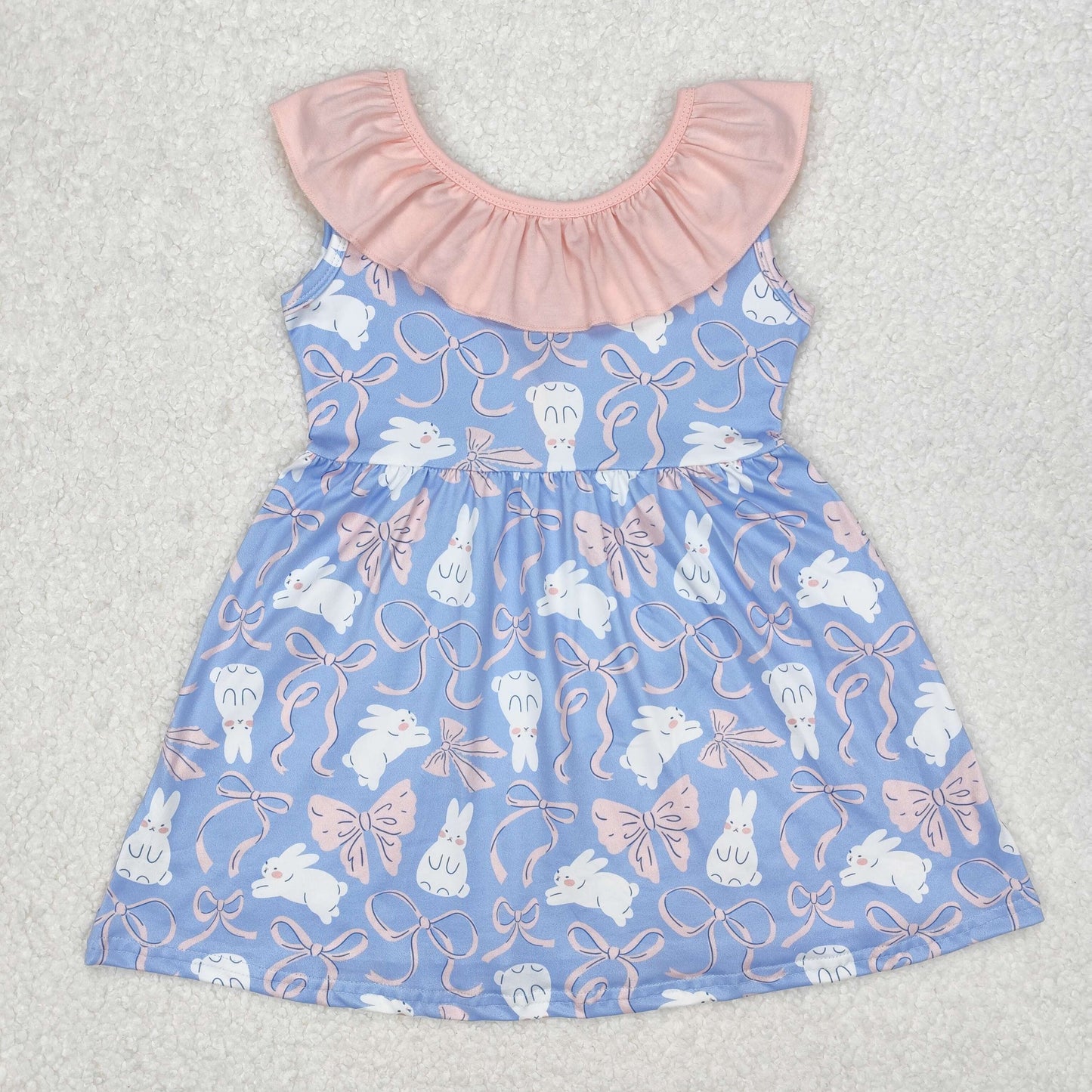 RTS NO MOQ ETA 5/7days Arrived GSD1829 Easter bunny pink lace bow blue sleeveless dress