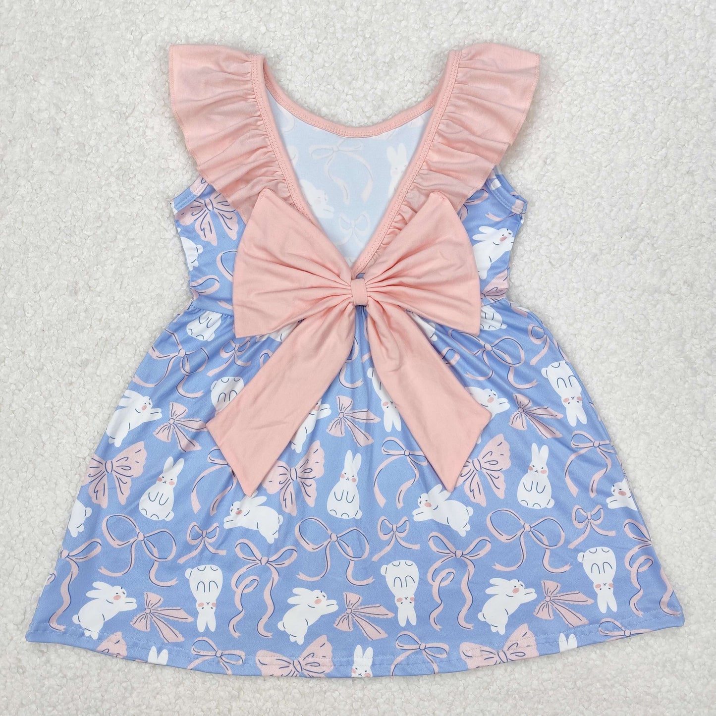 RTS NO MOQ ETA 5/7days Arrived GSD1829 Easter bunny pink lace bow blue sleeveless dress