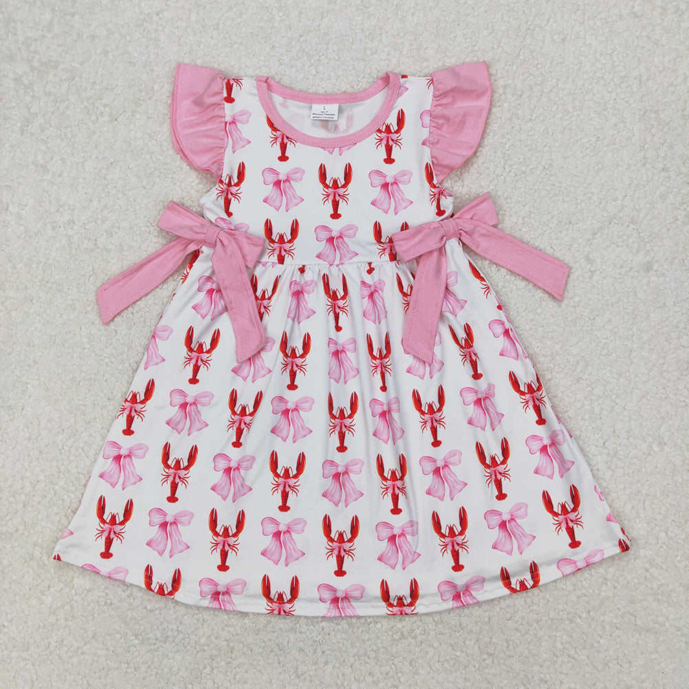 RTS NO MOQ Sibling Baby Girls Knee-Length Dress with Flutter Sleeves And Bows