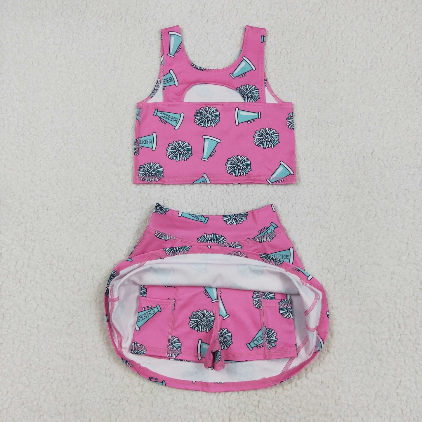 RTS NO MOQ Sibling baby girl clothes baseball sleeveless skirt yoga set