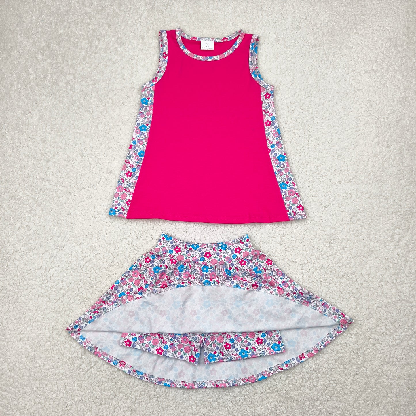 RTS NO MOQ GSD1926 Floral rose red sleeveless vest pants skirt set