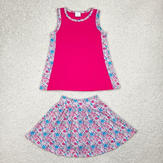 RTS NO MOQ GSD1926 Floral rose red sleeveless vest pants skirt set