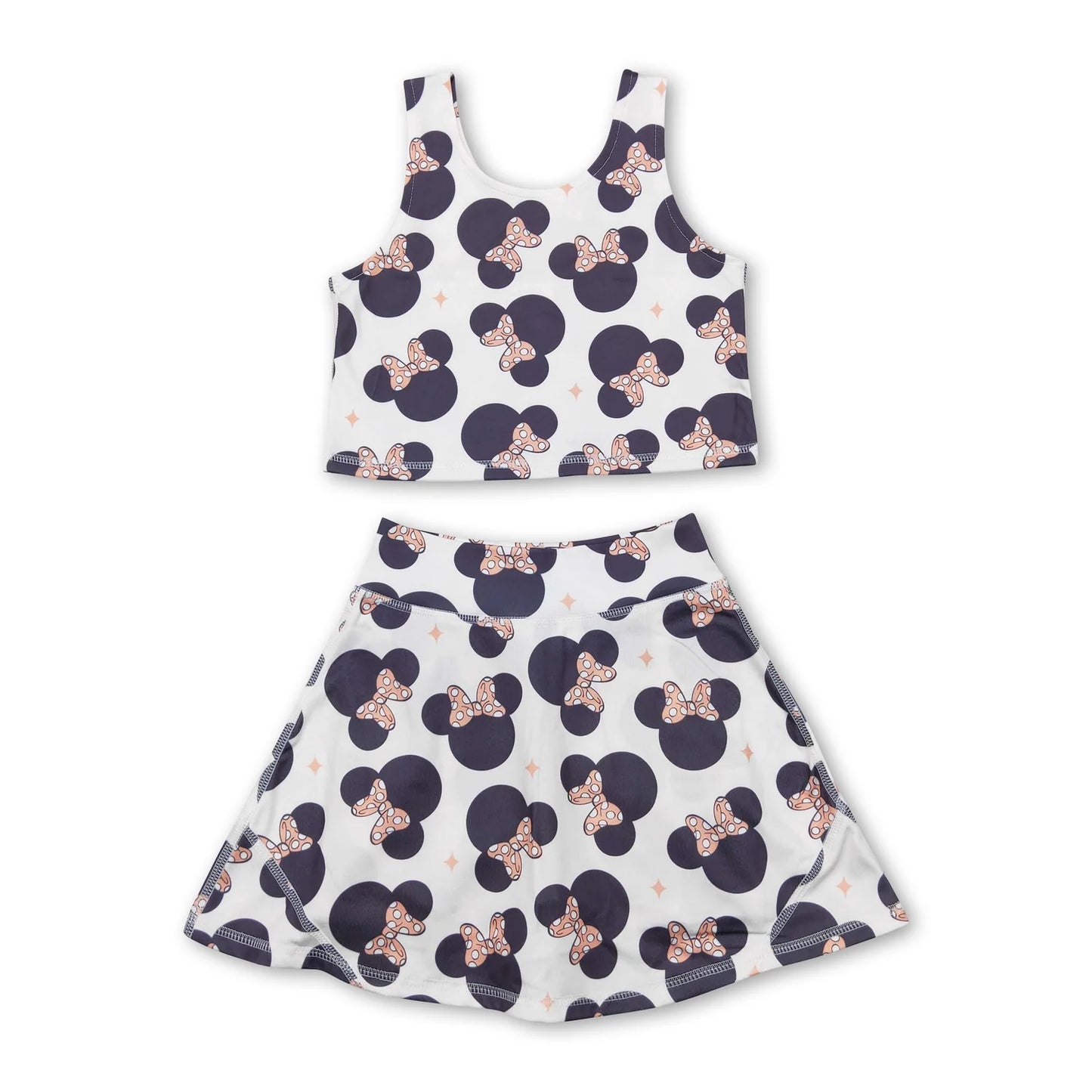 RTS NO MOQ Sibling yoga fabric Cute Clothes Baby Girls Flowers Bows Sleeveless Vest Yoga Skort Two Piece Suits